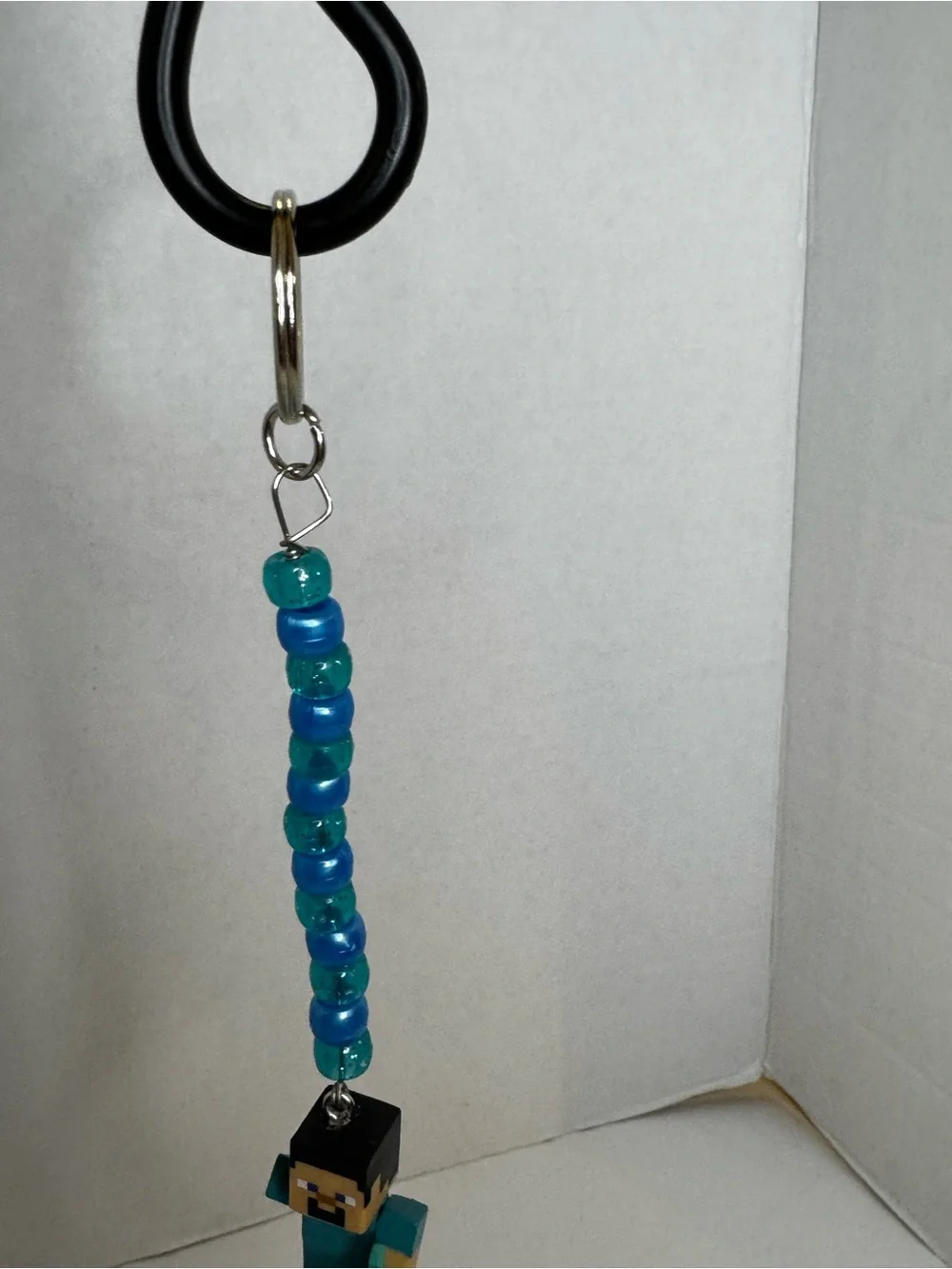 Kids Blue Beaded Minecraft-Inspired Keychain